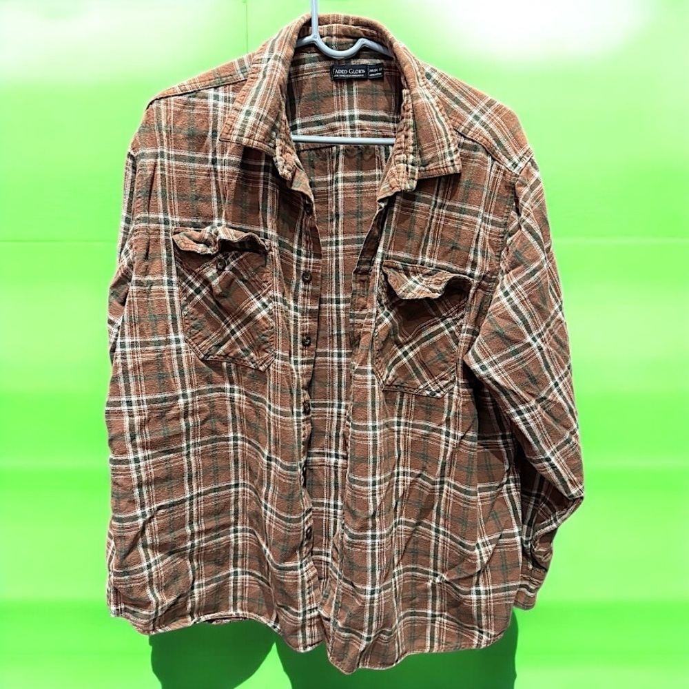 Faded glory Tan Plaid Shirt 2XL button down no stains or wear